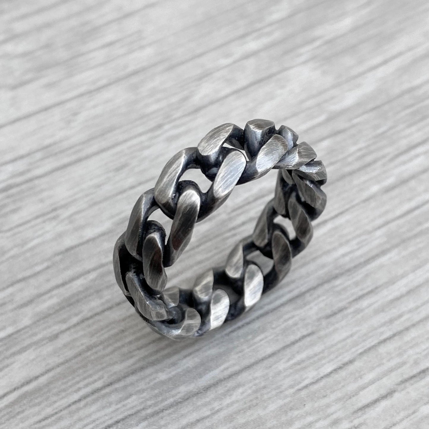 Sample sale - Handmade oxidised chunky solid sterling silver rustic curb chain ring