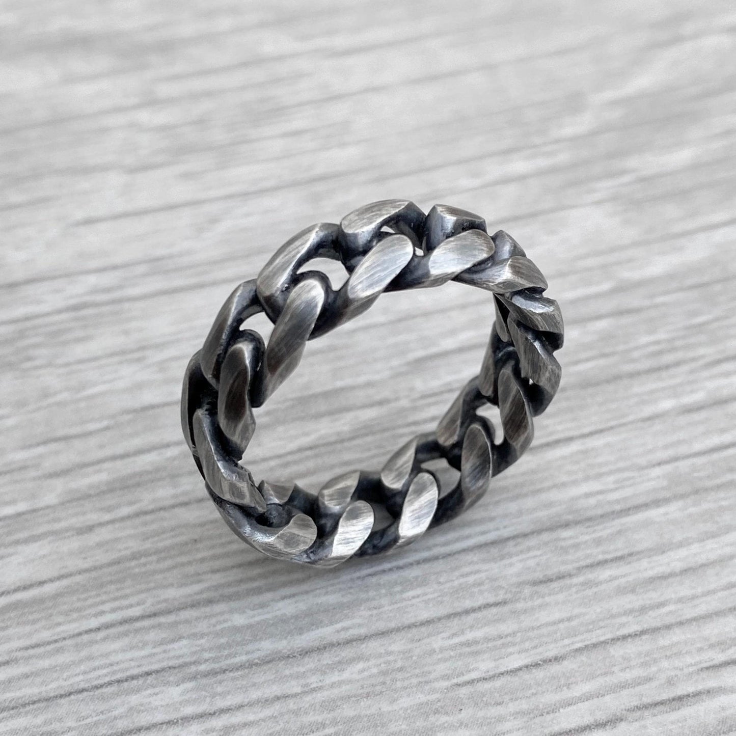 Sample sale - Handmade oxidised chunky solid sterling silver rustic curb chain ring
