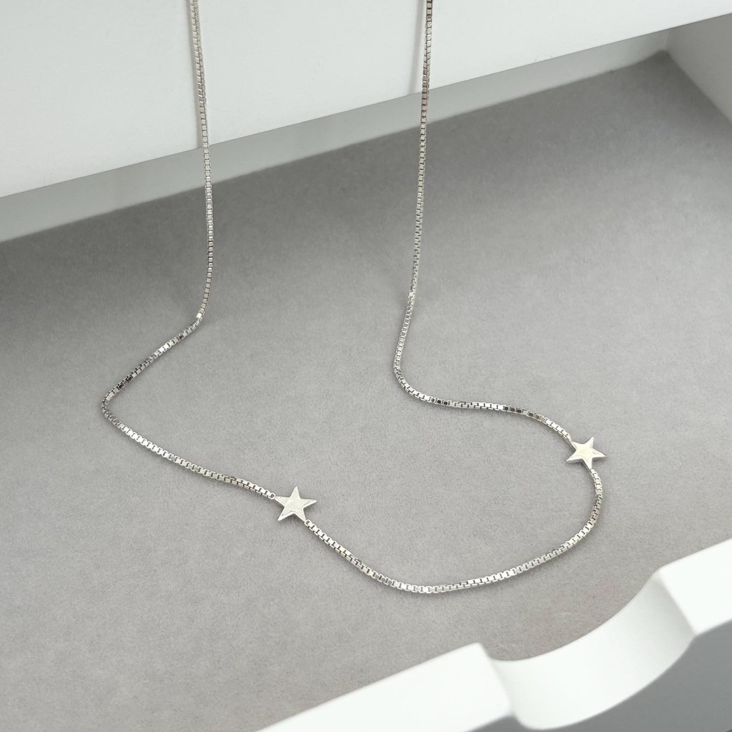 New listing - Sterling silver tiny star charms dainty box chain necklace
