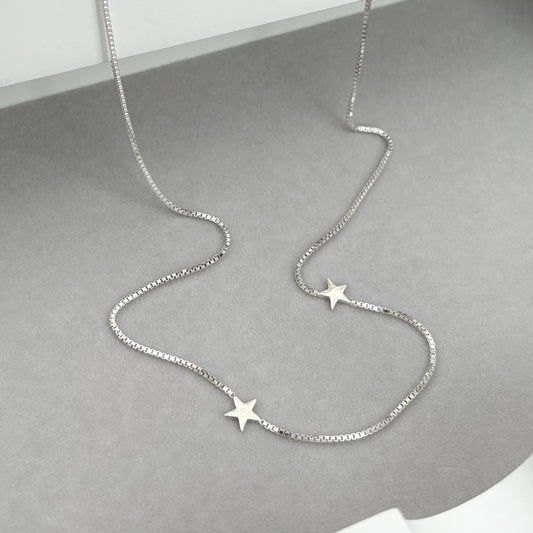 New listing - Sterling silver tiny star charms dainty box chain necklace