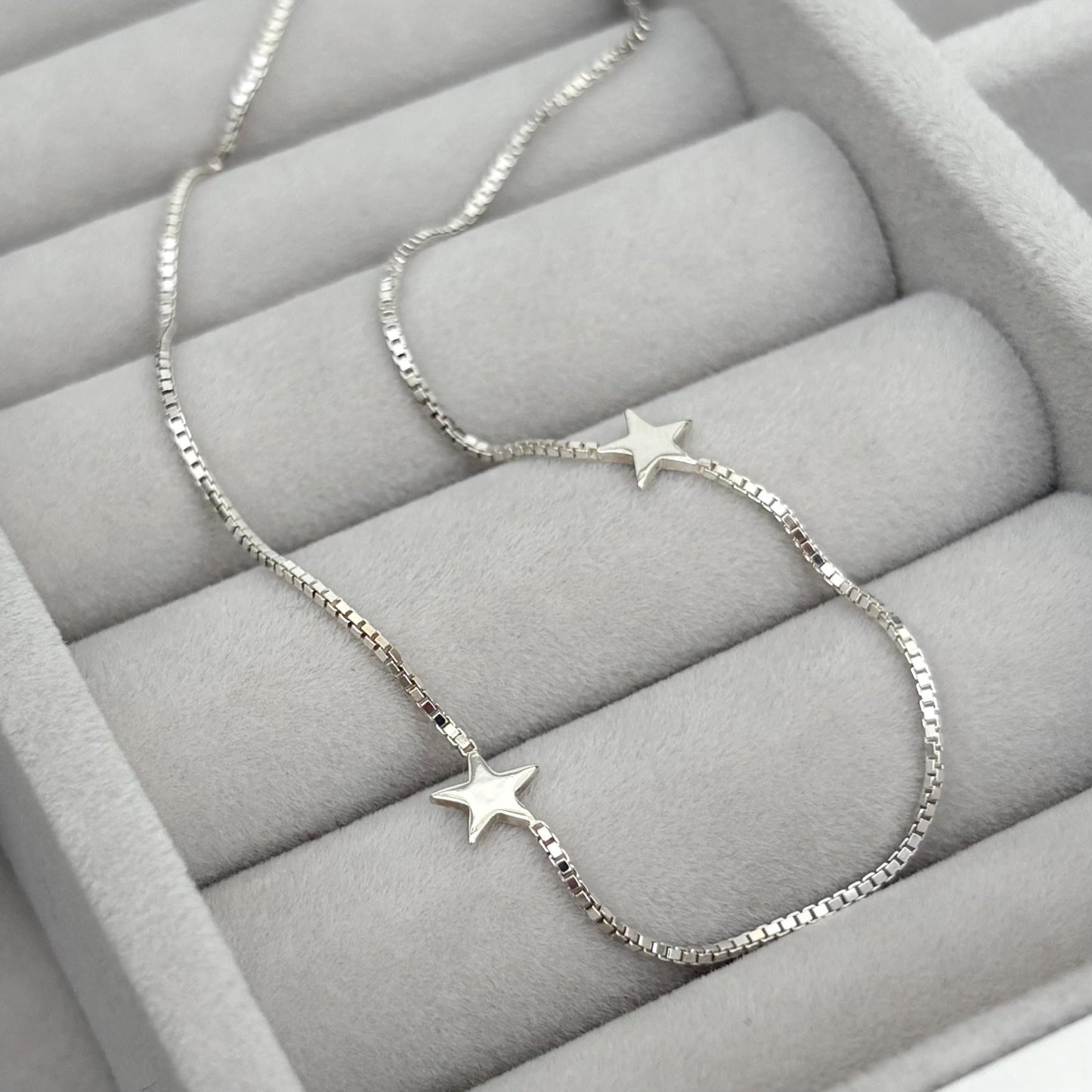New listing - Sterling silver tiny star charms dainty box chain necklace
