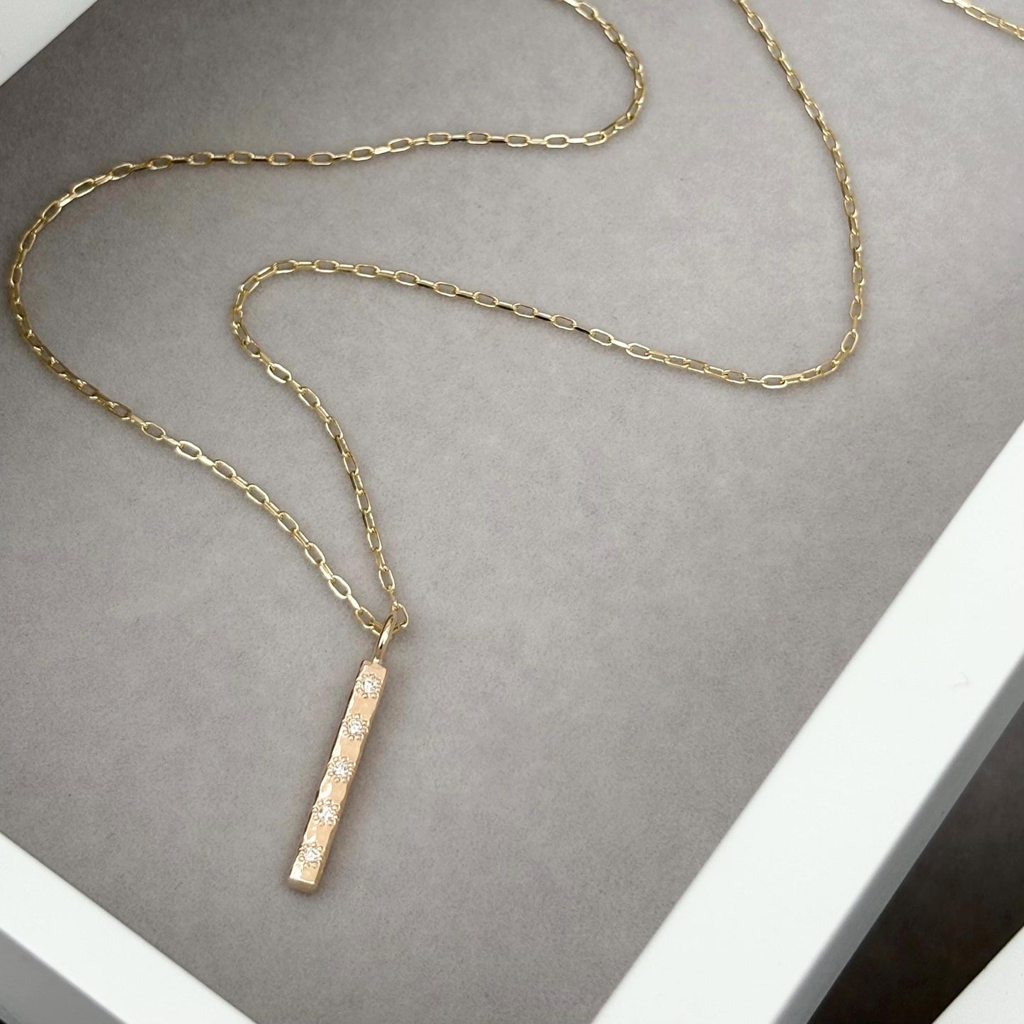 New listing - Handmade 9ct solid yellow, rose or white gold diamond ingot bar charm pendant on a trace chain