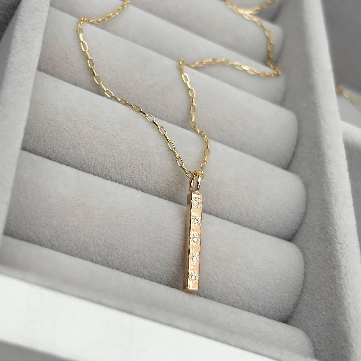 New listing - Handmade 9ct solid yellow, rose or white gold diamond ingot bar charm pendant on a trace chain