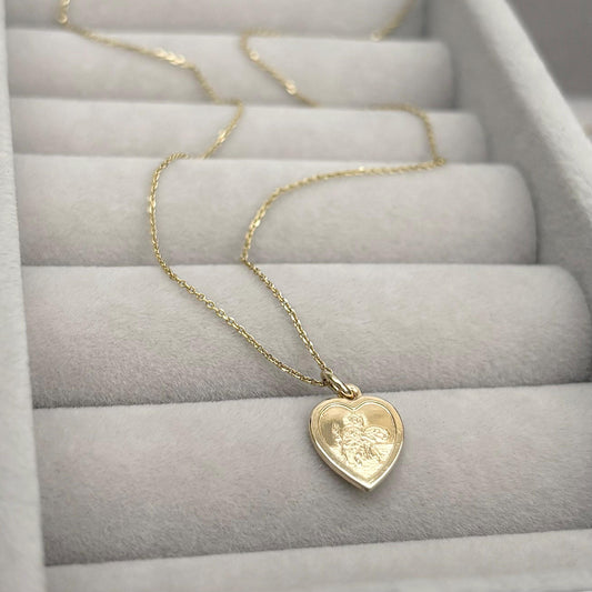 Sample sale - Solid 9ct yellow gold dainty heart Saint Christopher charm pendant