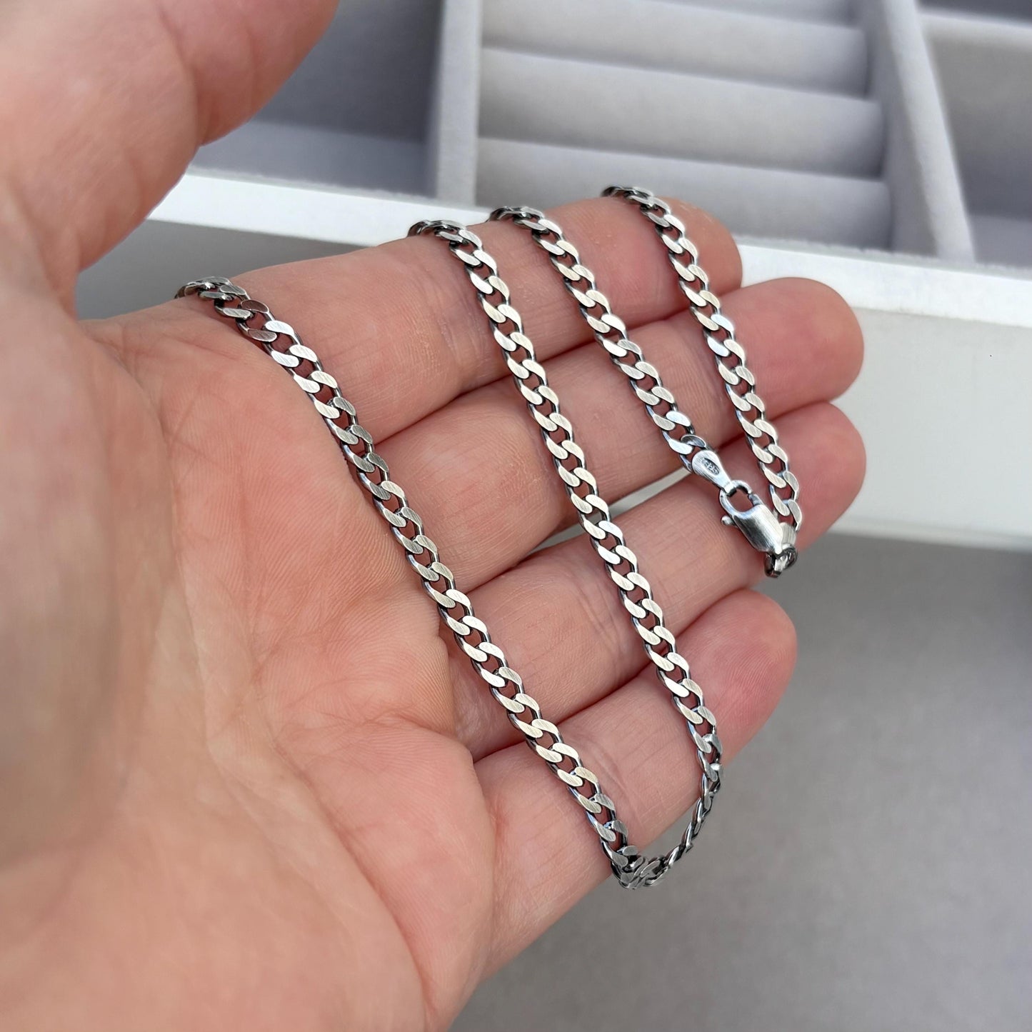 Sample sale - Antiqued solid sterling silver heavy 3.7mm wide flat curb chain