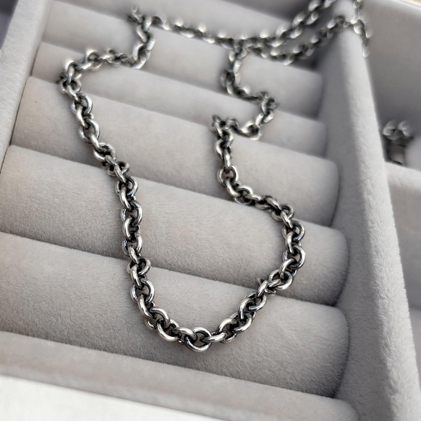 New listing - Antiqued, oxidised or polished solid sterling silver 4mm wide cable chain