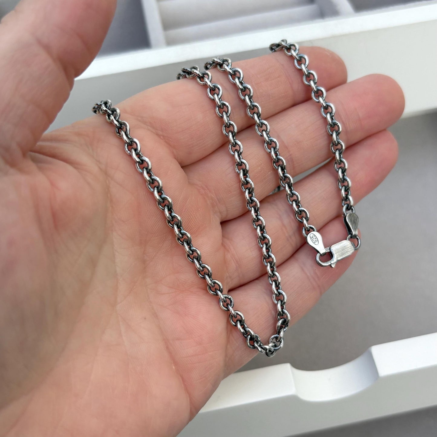 New listing - Antiqued, oxidised or polished solid sterling silver 4mm wide cable chain