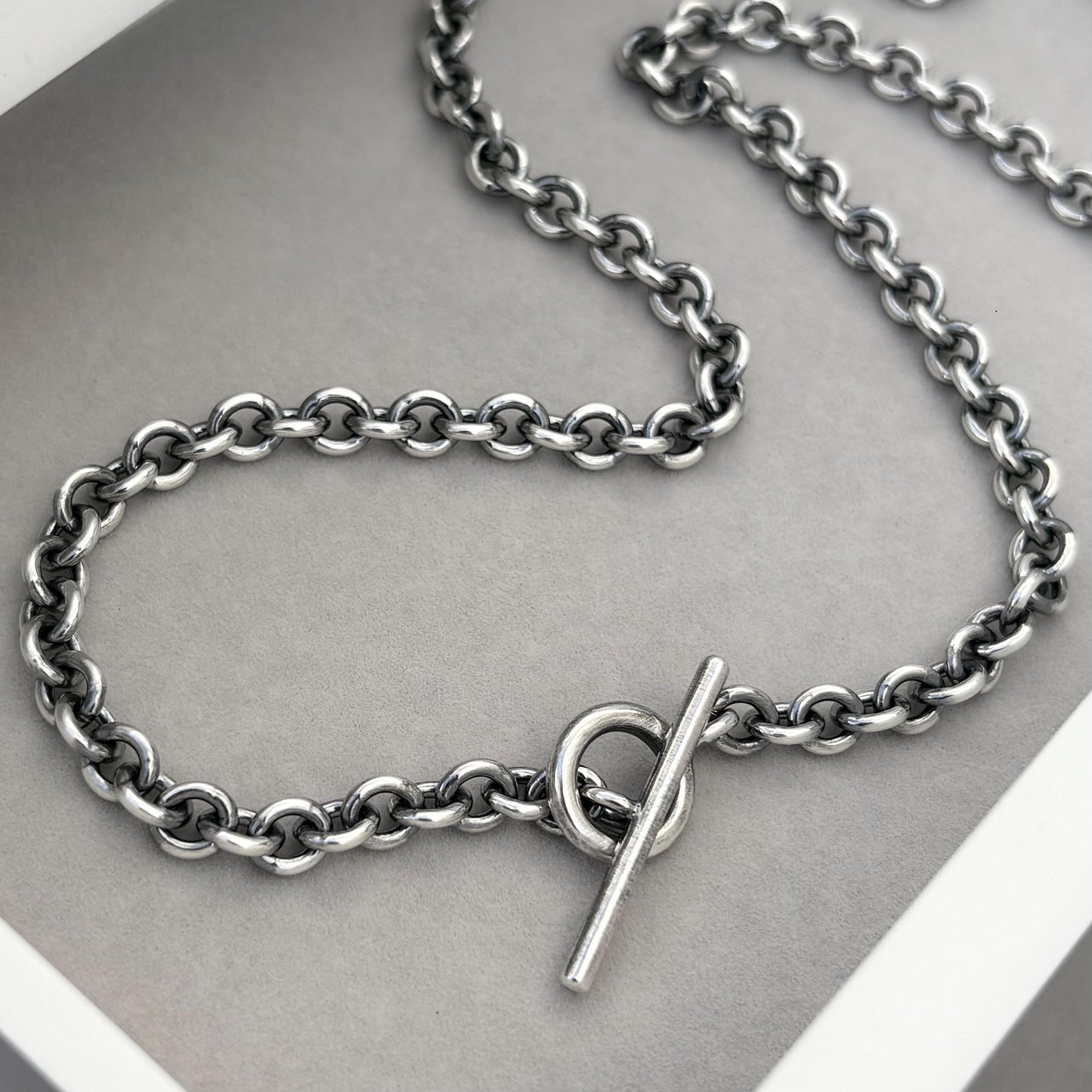 Sample sale - Antiqued solid sterling silver heavy 6mm wide cable chain and t bar design