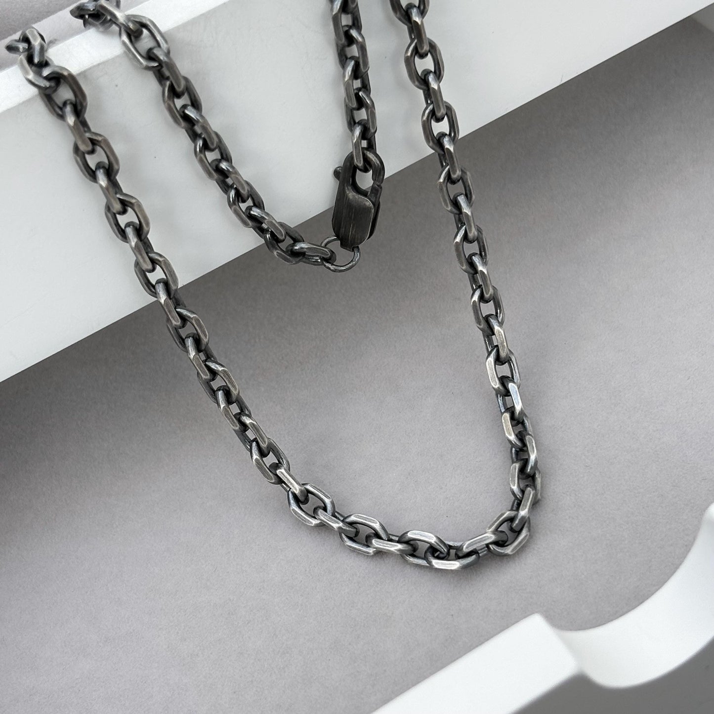 Sample sale - Oxidised solid sterling silver heavy 5.3mm wide diamond cut trace chain