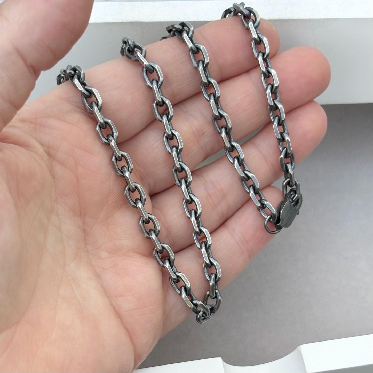 Sample sale - Oxidised solid sterling silver heavy 5.3mm wide diamond cut trace chain