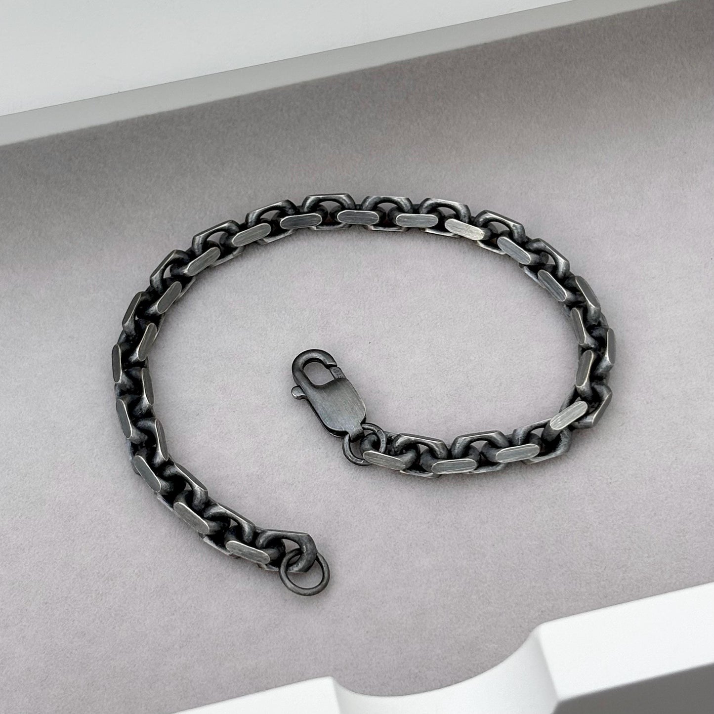 Sample sale - Oxidised solid sterling silver 5.1mm wide filed cable chain bracelet