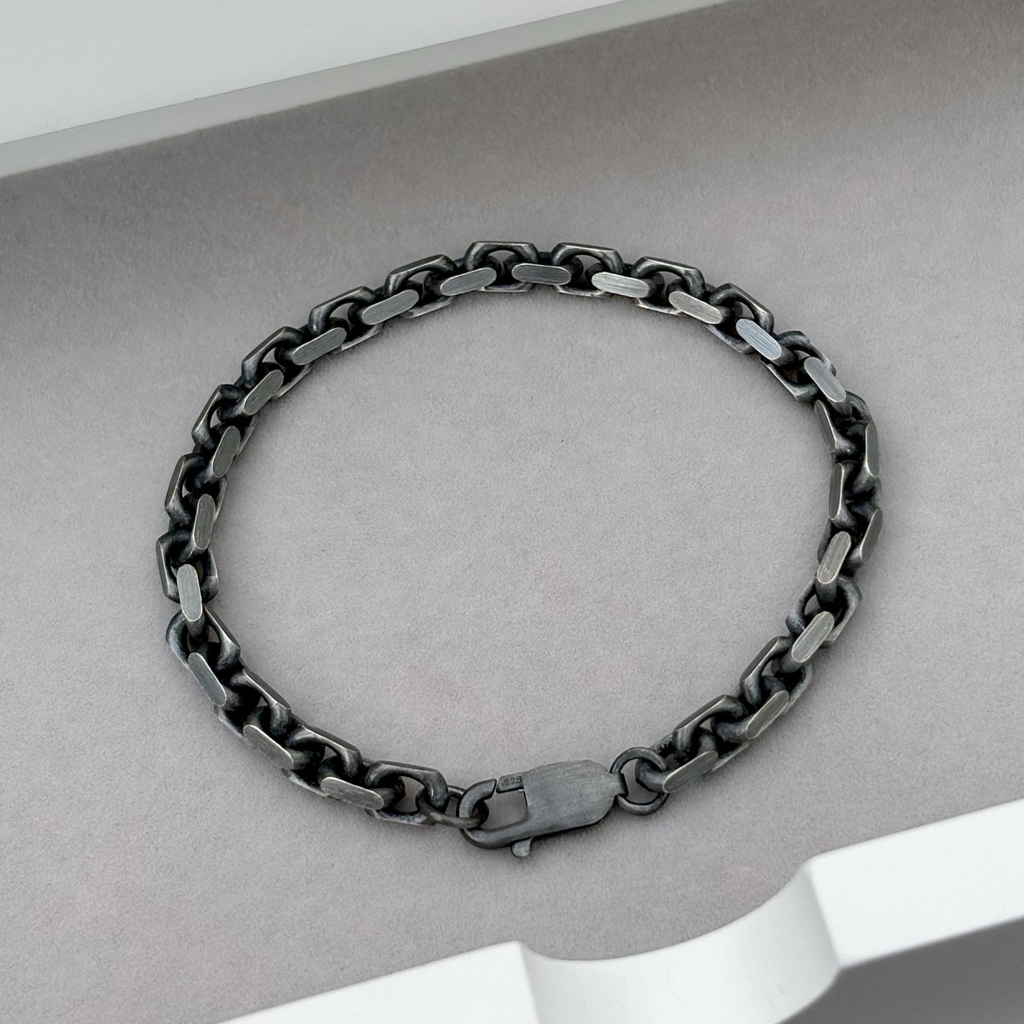 Sample sale - Oxidised solid sterling silver 5.1mm wide filed cable chain bracelet