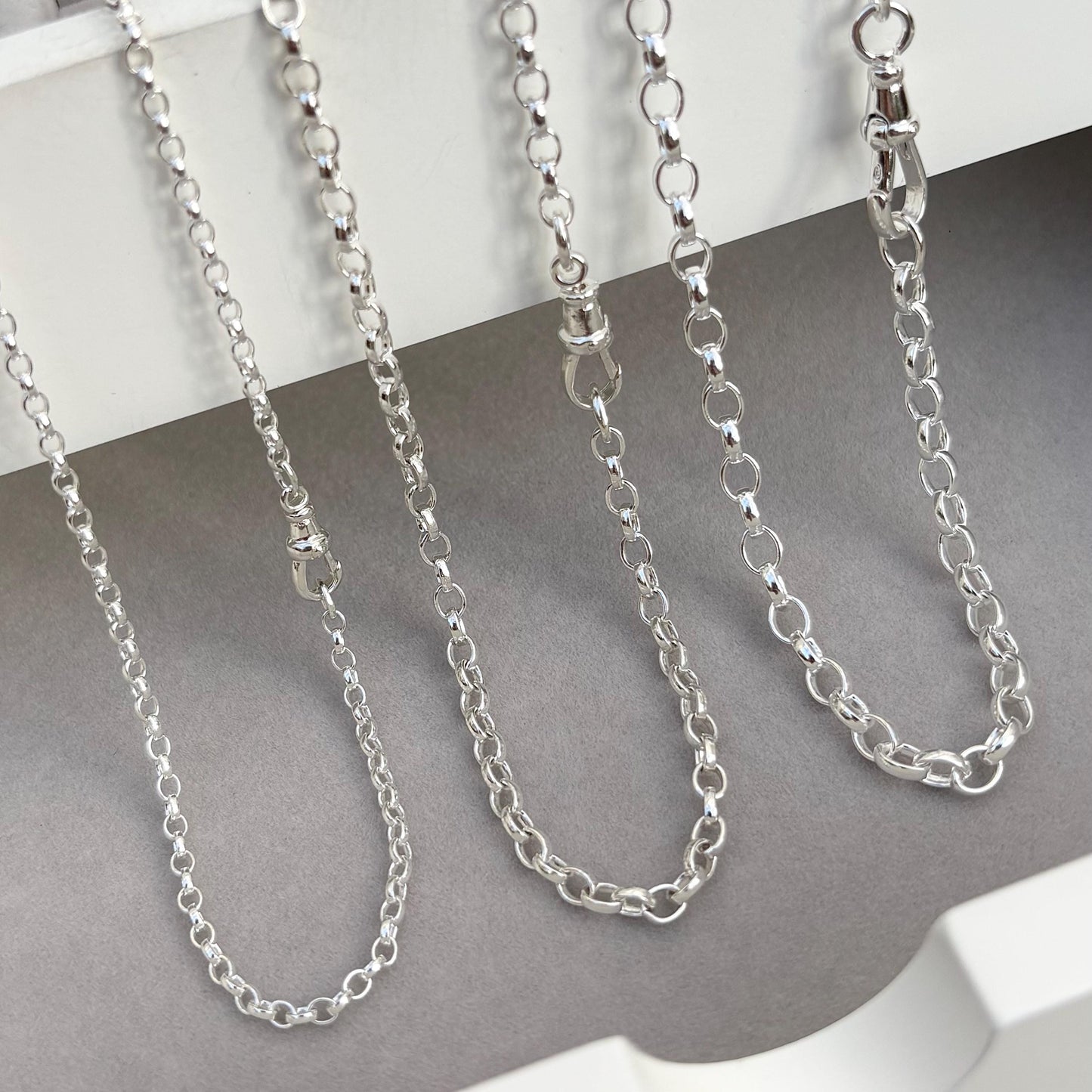 New listing - Solid sterling silver oval belcher single Albert swivel clasp chain necklace. Small, medium and large
