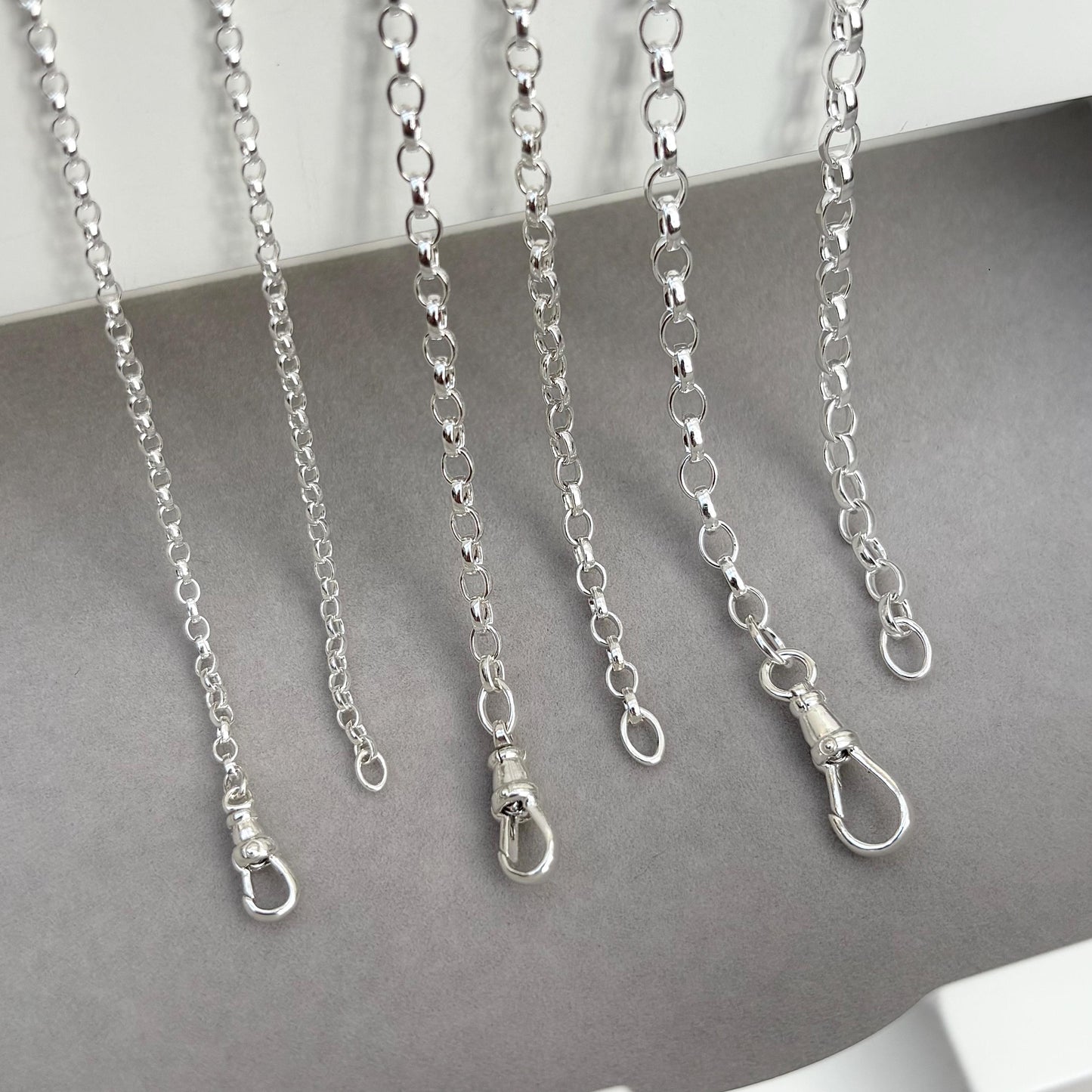 New listing - Solid sterling silver oval belcher single Albert swivel clasp chain necklace. Small, medium and large