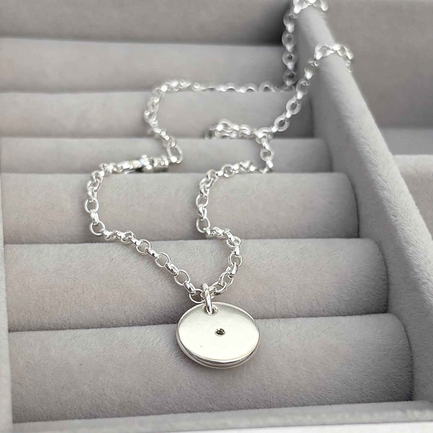 New listing - Oxidised or polished solid sterling silver star engraved diamond pendant and oval belcher single Albert swivel clasp chain