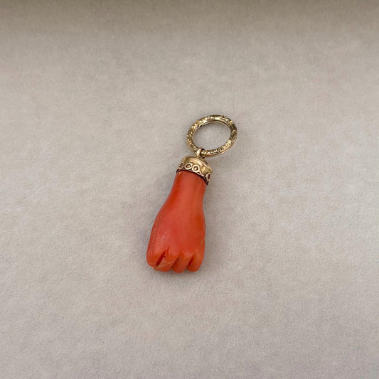 Vintage 14ct yellow Gold Red Coral Figa Fisted Hand Charm Pendant