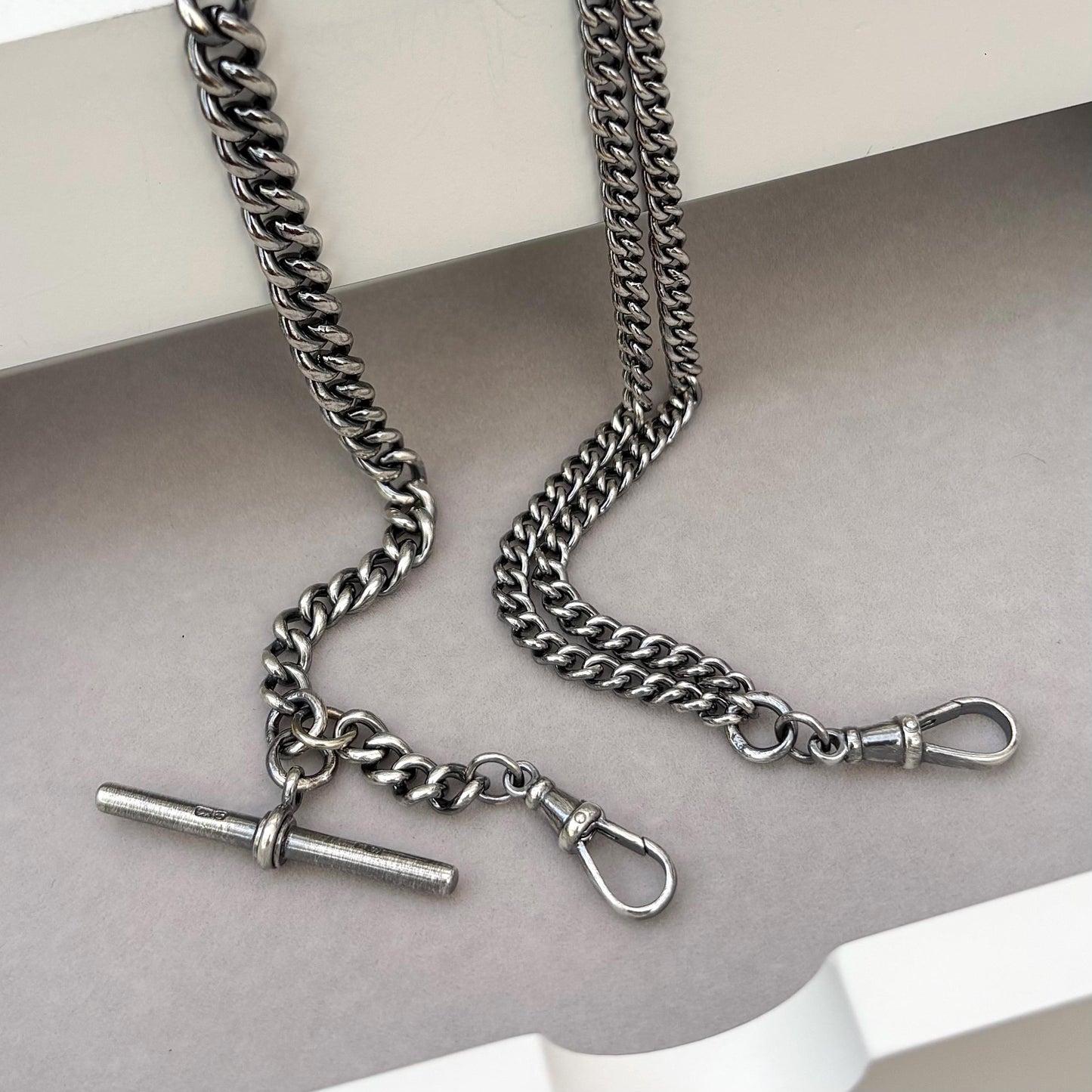 Vintage Sterling Silver Curb Chain T-Bar Dog Clip/ Albert Clasp Necklace - 19 inch