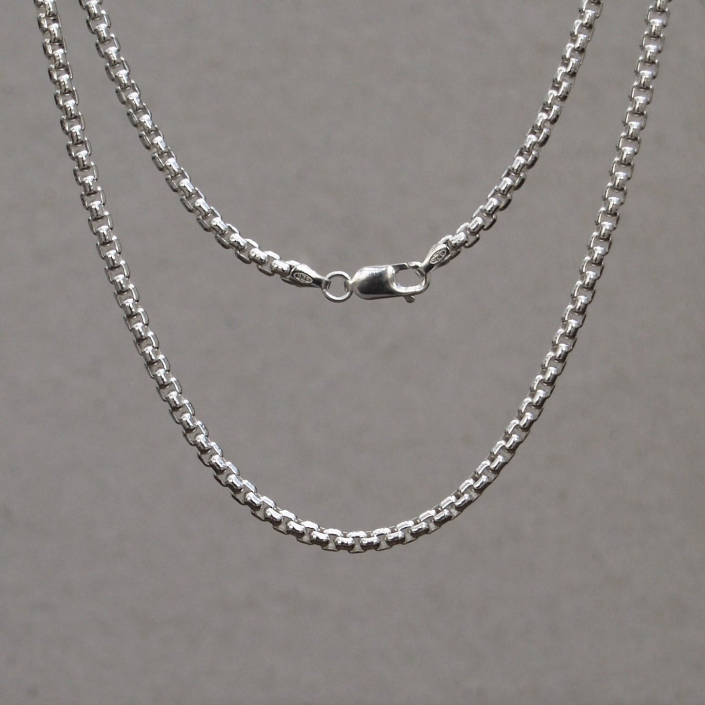 Oxidised or polished sterling silver 3.7mm box belcher chain