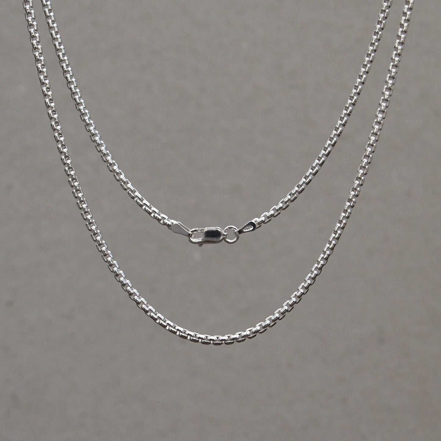 Oxidised or polished solid silver 2.5mm wide box belcher chain