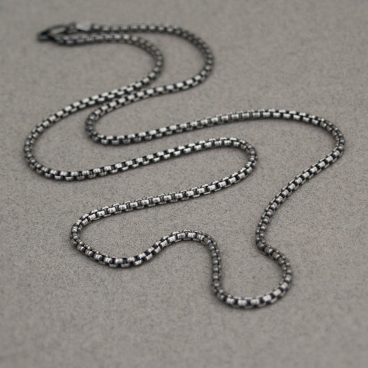 Oxidised or polished solid silver 2.5mm wide box belcher chain