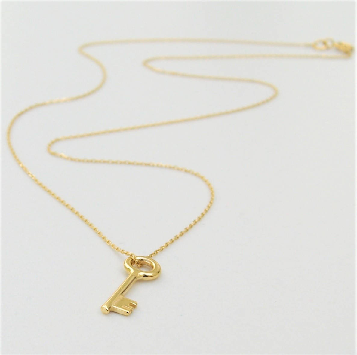 Handmade to order - 18ct solid yellow gold small and dainty key charm pendant and chain