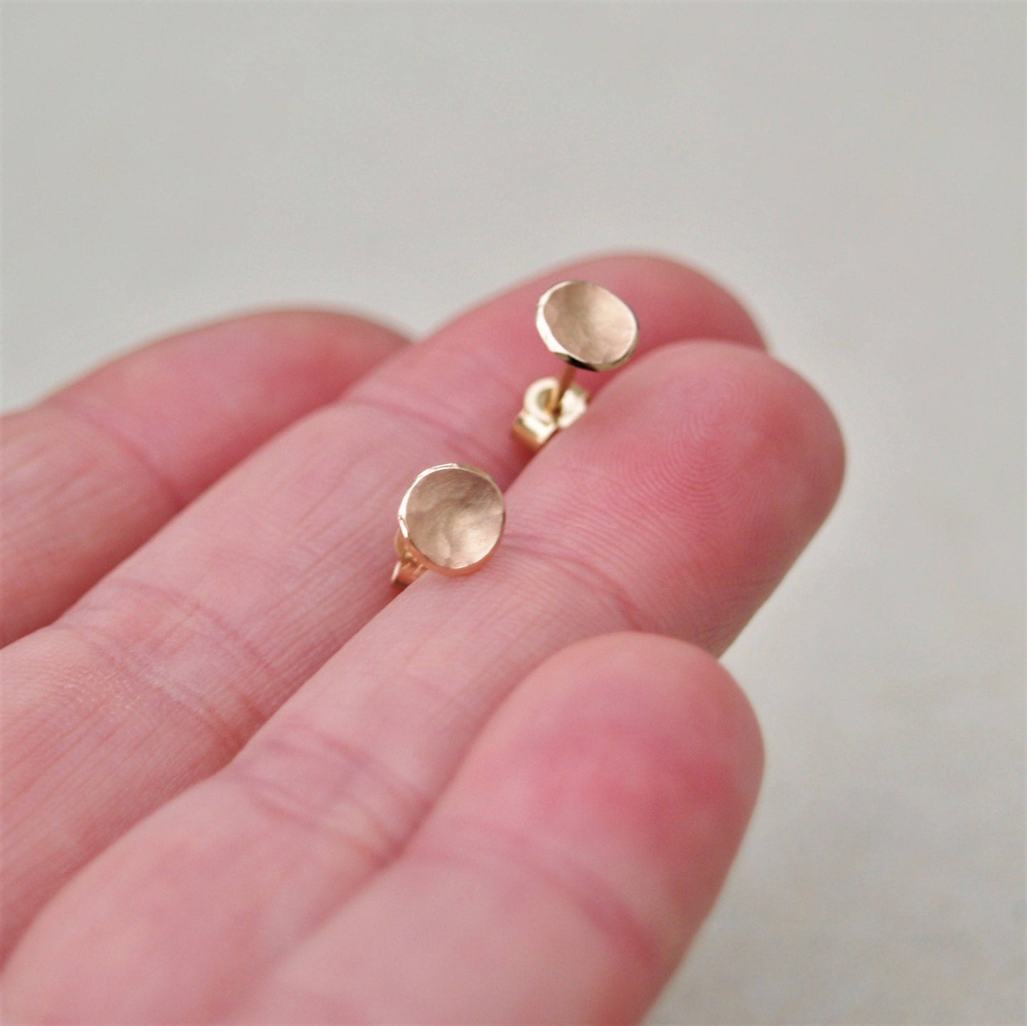 Handmade 9ct rose gold 7mm disc petal stud earrings