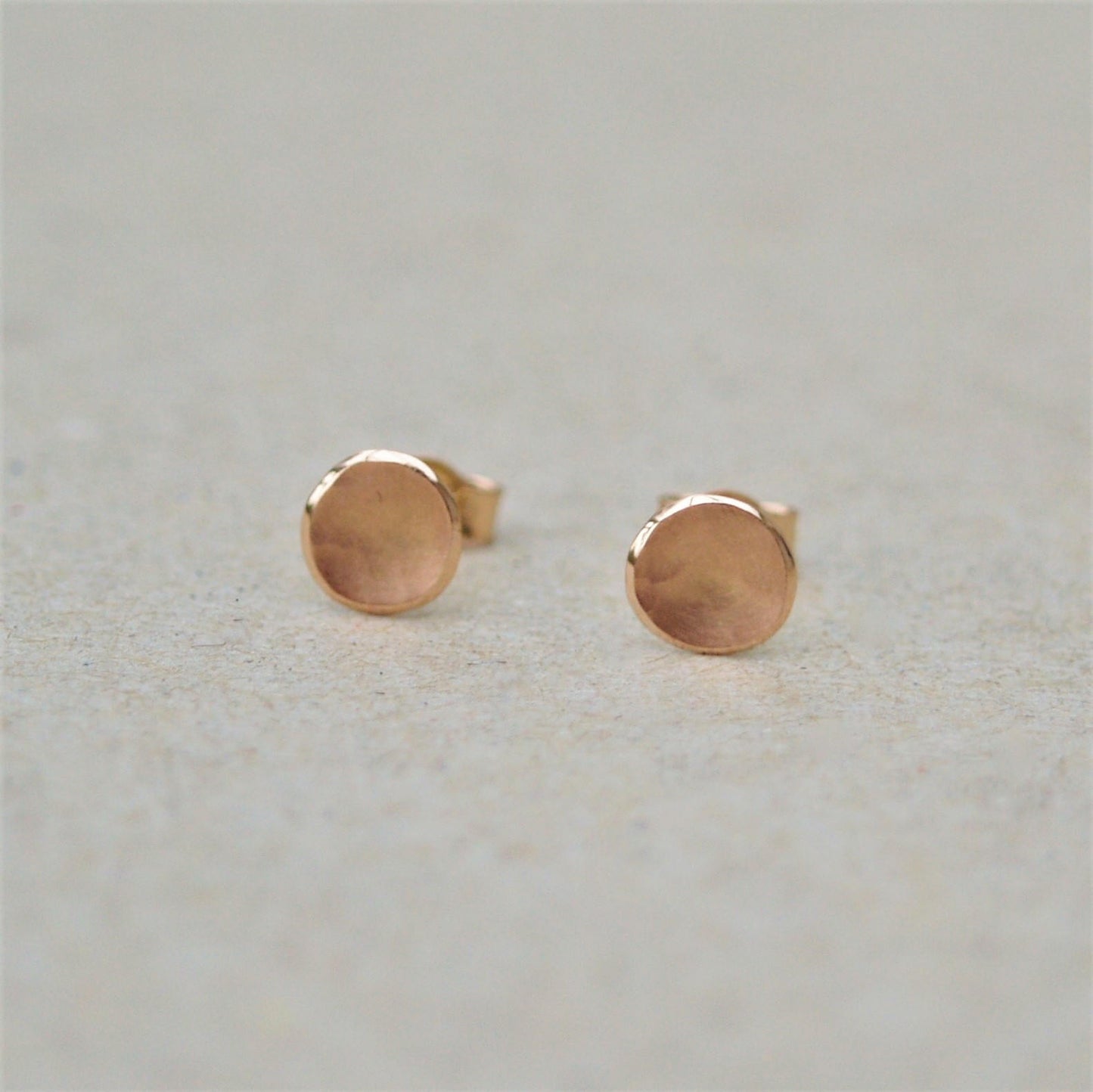 Handmade 9ct rose gold 7mm disc petal stud earrings