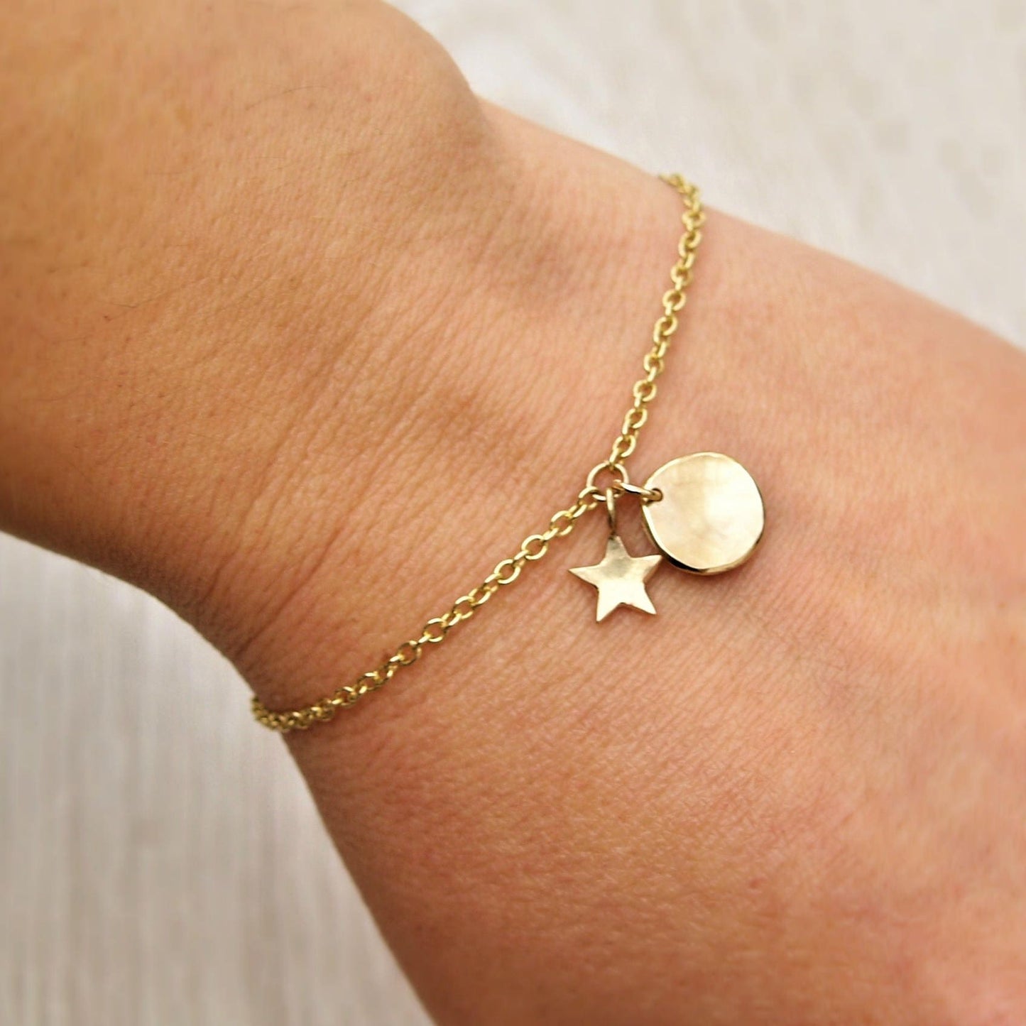 Handmade to order - 9ct yellow gold chain bracelet with a small size petal and star charm