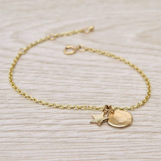 Handmade to order - 9ct yellow gold chain bracelet with a small size petal and star charm