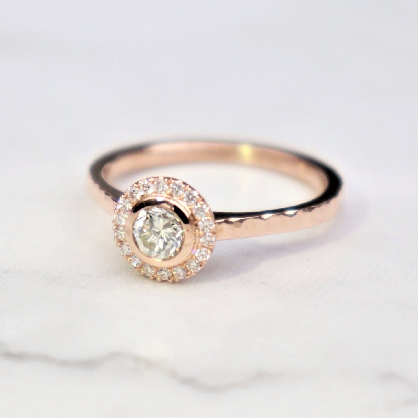 9ct rose gold diamond halo ring - Size L