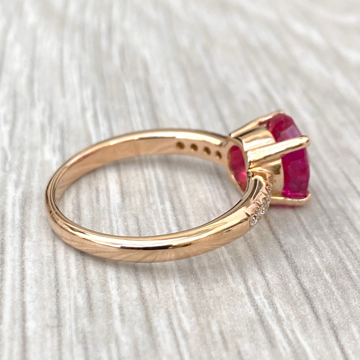 18ct rose gold large Ruby and diamond ring