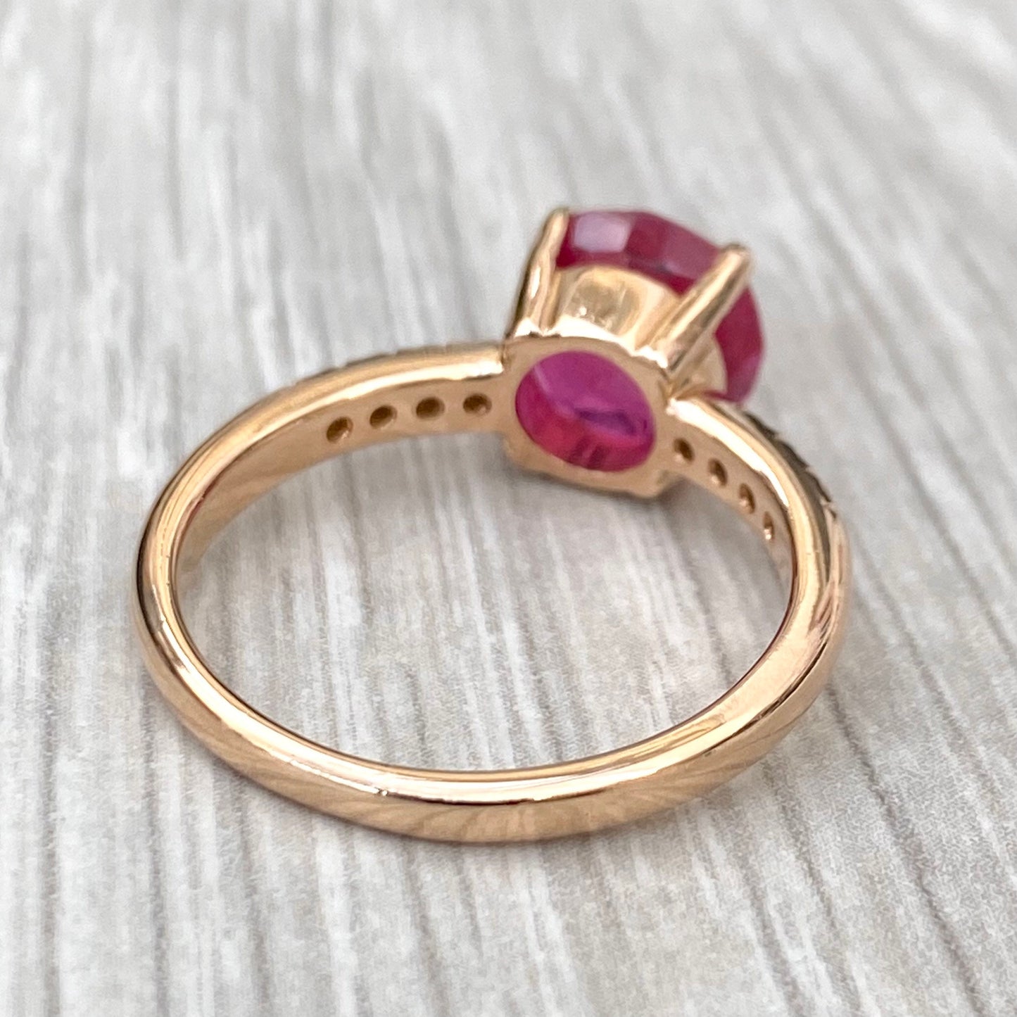 18ct rose gold large Ruby and diamond ring