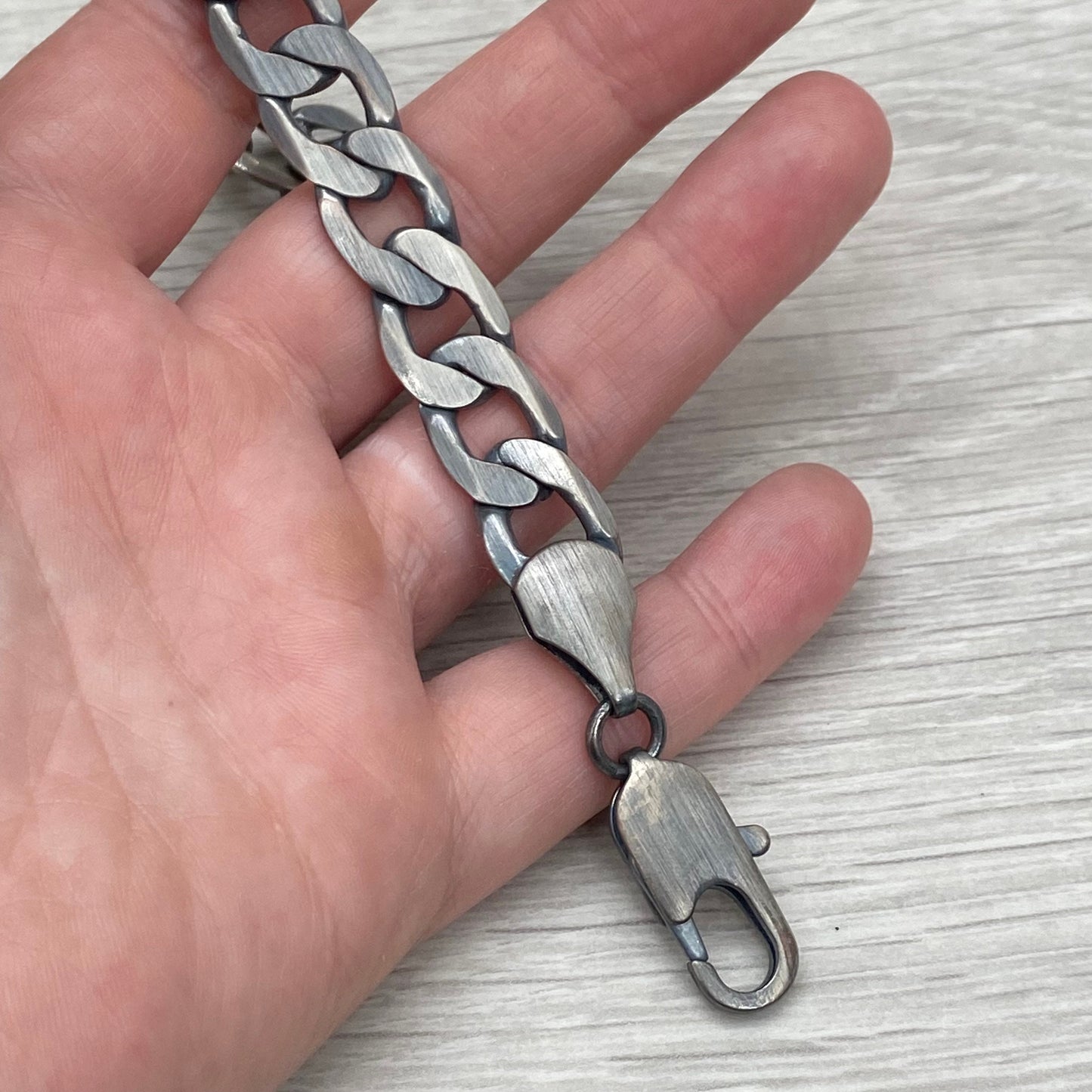 Men's oxidised silver plated curb chain bracelet - 8 inch length