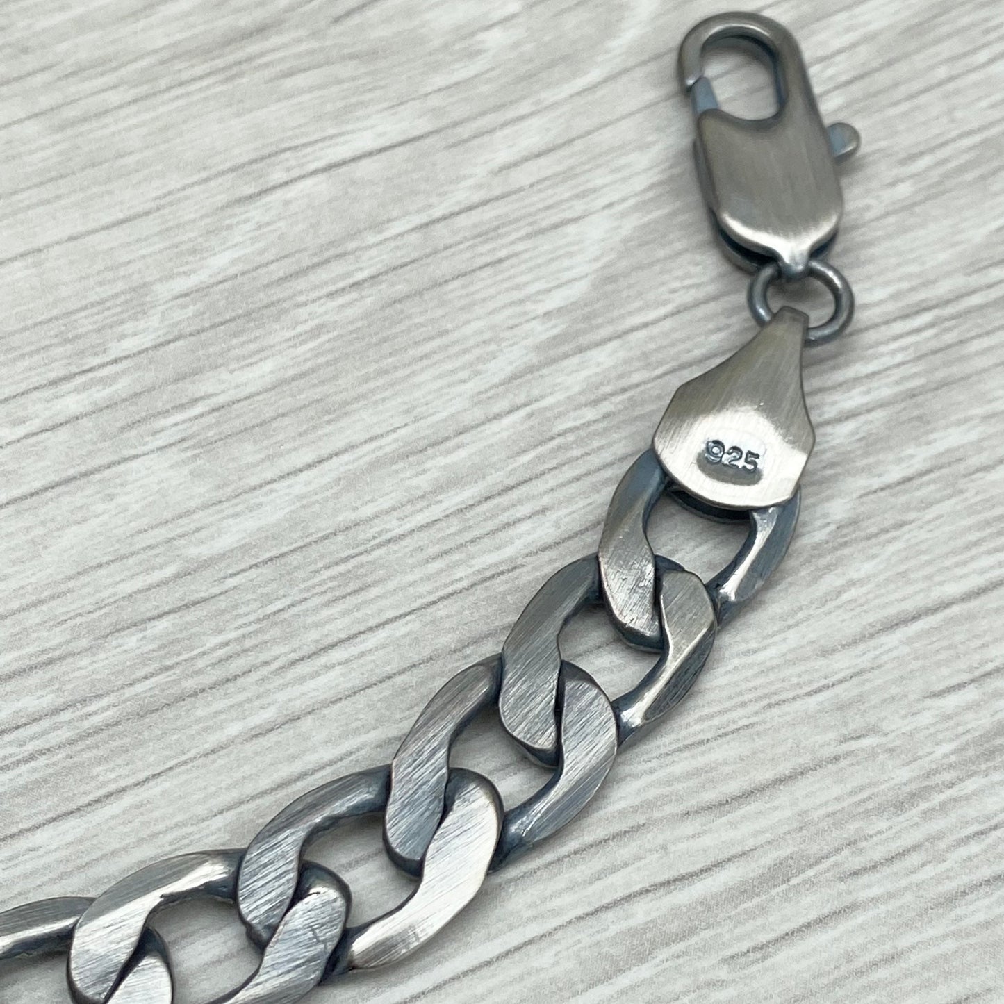 Men's oxidised silver plated curb chain bracelet - 8 inch length