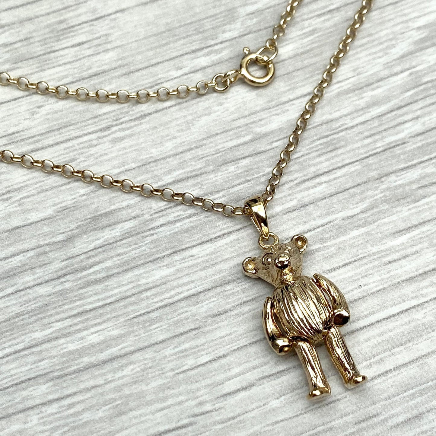 Vintage sterling silver gold plated teddy bear pendant and chain - 18 inch length
