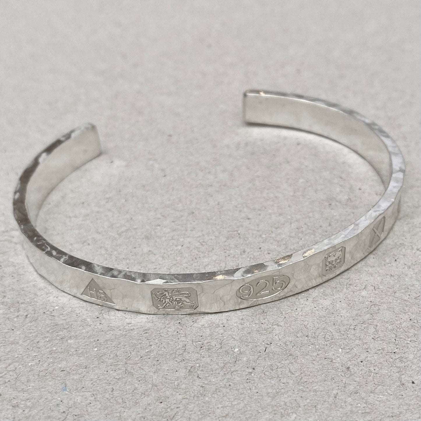 Handmade silver hammered finish hallmarked cuff bangle - Sizes 5mm, 7mm and 10mm wide - 2023 hallmark with the kings limited addition stamp