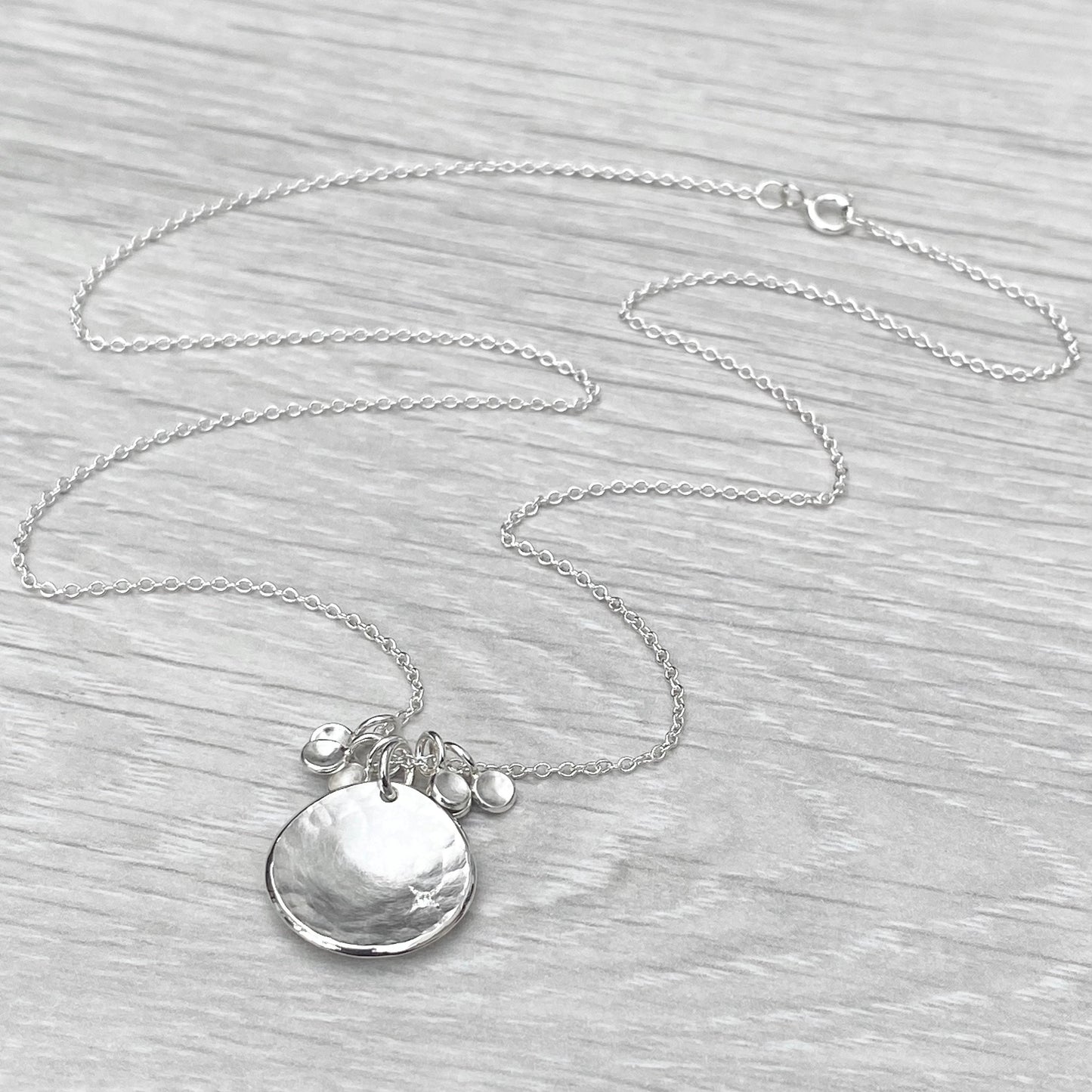 Handmade to order - Solid silver 16mm diamond kiss petal charm pendants on a 1.2mm wide trace chain