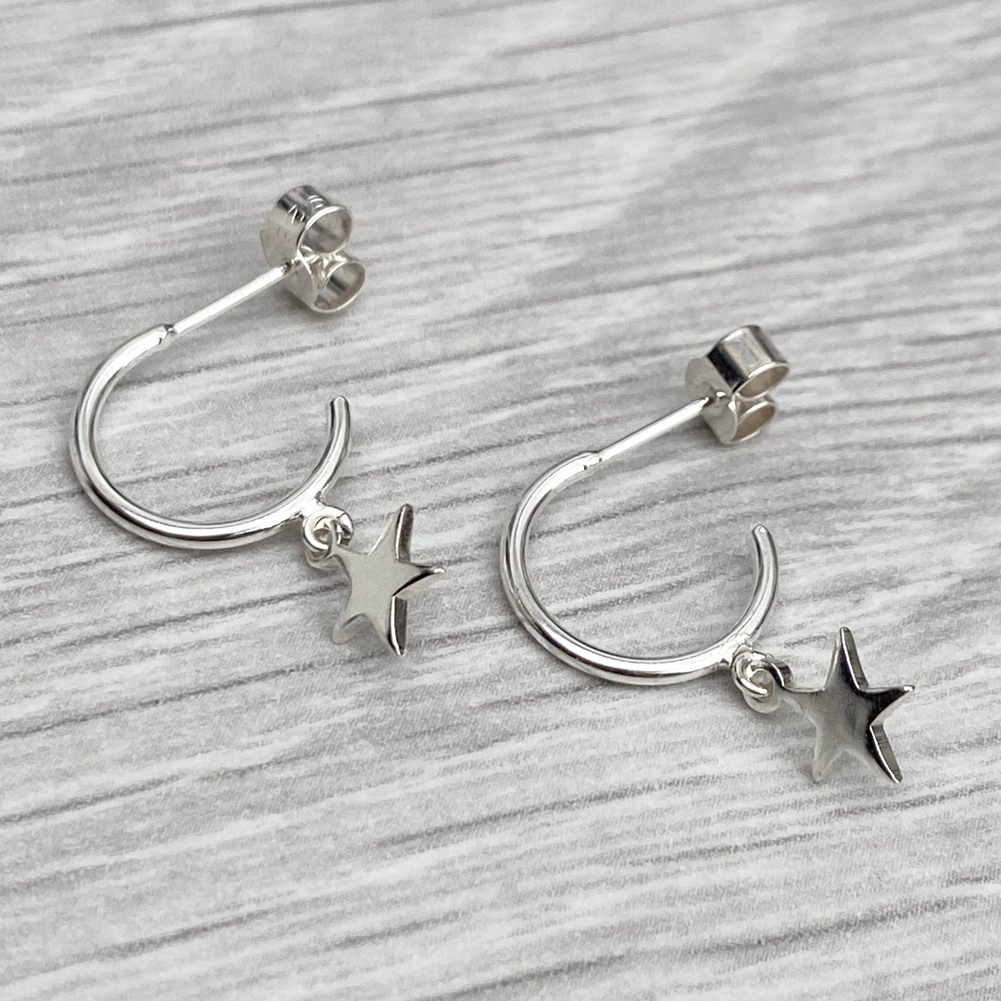 Silver tiny drop star hoop earrings - 12mm silver hoops