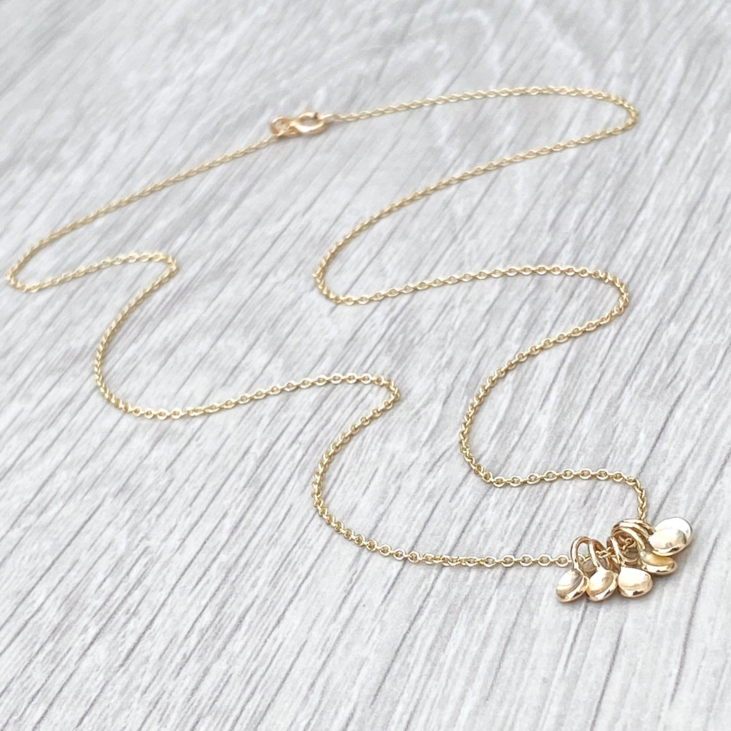 Handmade to order - 9ct yellow gold six tiny petal charm pendants on a 1.2mm wide trace chain